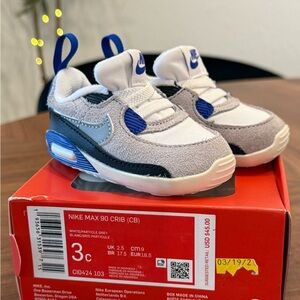 Nike Max 90 Crib Kids Shoes - White, Gray, and Blue